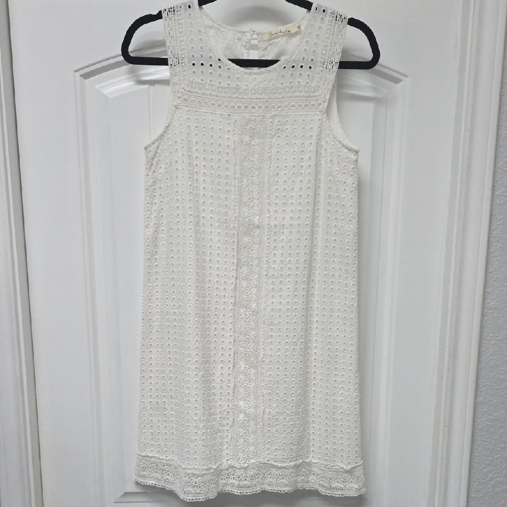 Solitaire White Eyelet Casual Shift Dress - Sz S